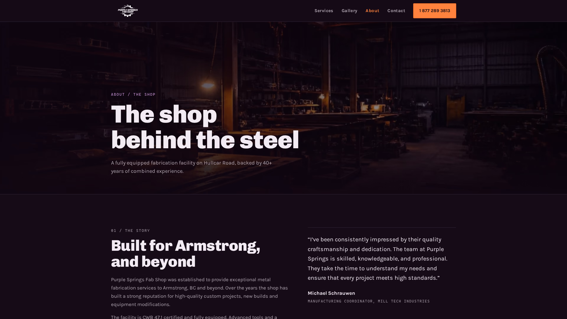 Purple Springs Fab Shop about us page (desktop)